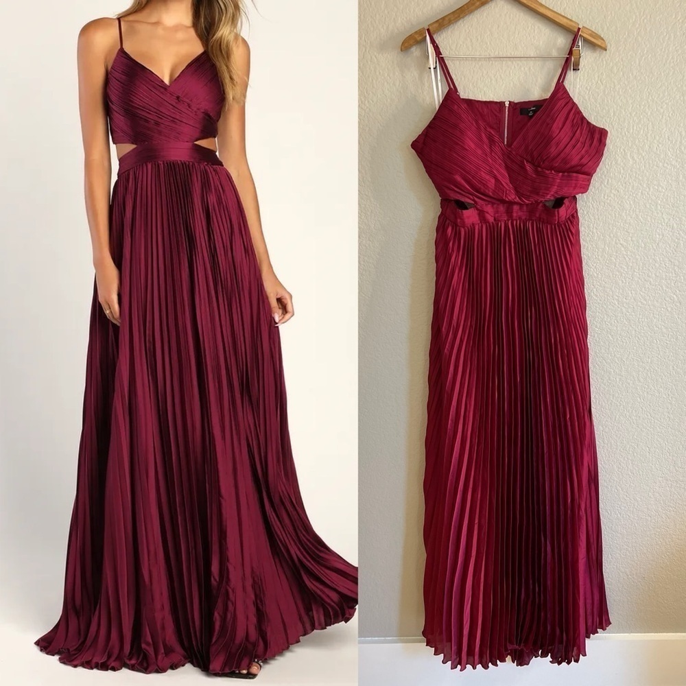 NWOT Got the Glam Plum Purple Pleated Cutout Maxi Dress